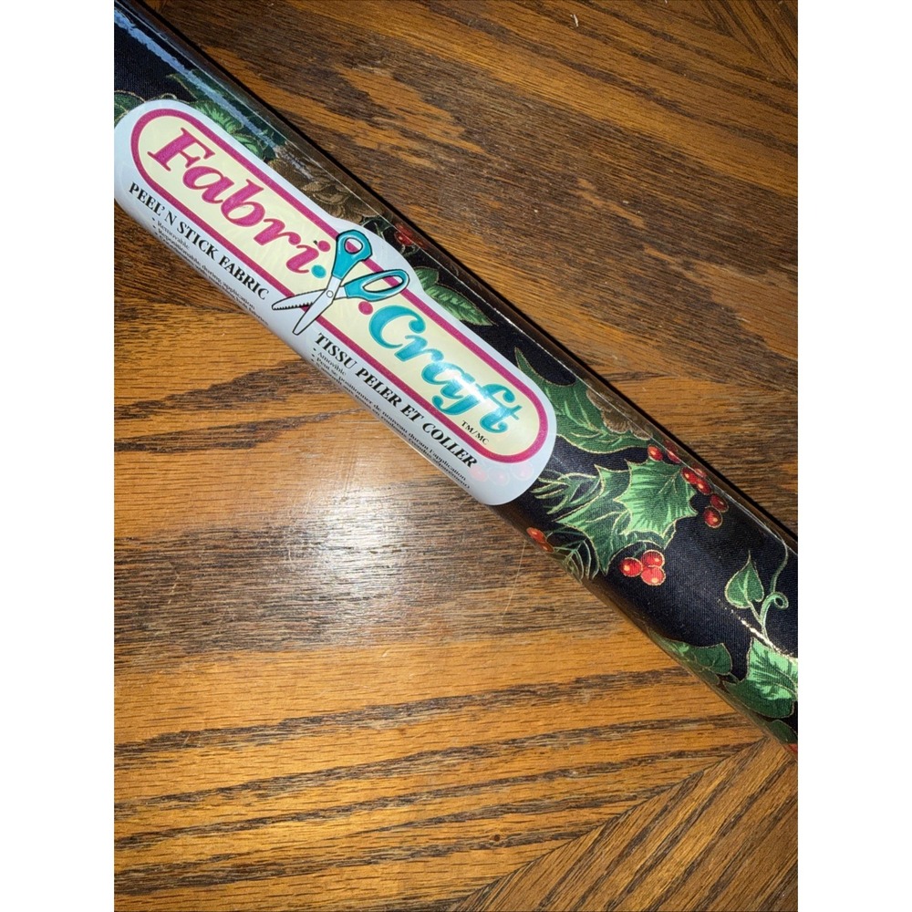 Vtg 90s Rubbermaid Fabri-Craft poinsettia holly berries Peel n Stick 18x45‎ Roll